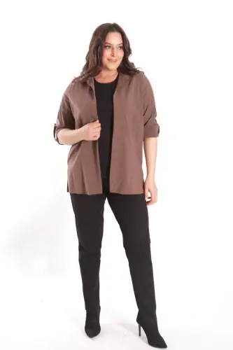 Trend42plus Plus Size Self-Patterned Brown Two Piece Set - BÜYÜKBEDENIZ (1)