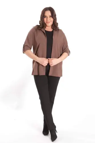 Trend42plus Plus Size Self-Patterned Brown Two Piece Set - 4