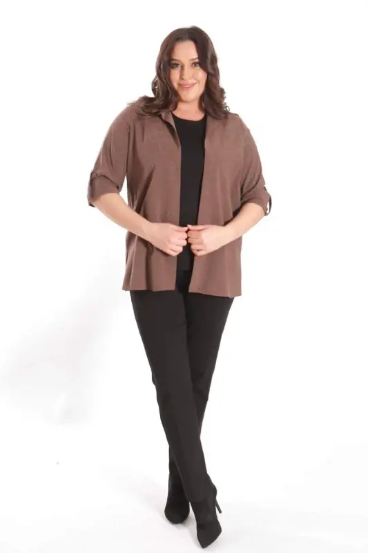 Trend42plus Plus Size Self-Patterned Brown Two Piece Set - 4
