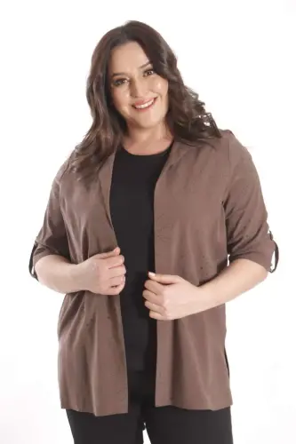 Trend42plus Plus Size Self-Patterned Brown Two Piece Set - 6