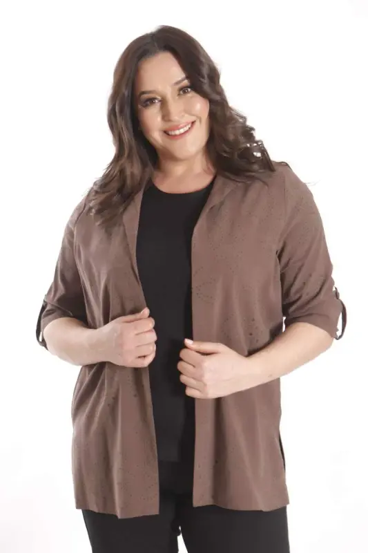 Trend42plus Plus Size Self-Patterned Brown Two Piece Set - 6