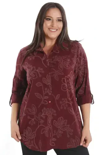 Trend42plus Plus Size Self-Patterned Burgundy Shirt - 1