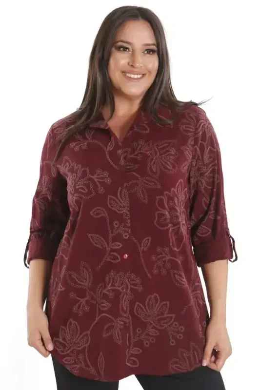 Trend42plus Plus Size Self-Patterned Burgundy Shirt - 1