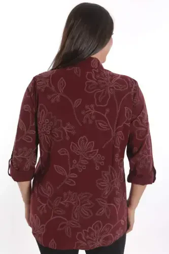 Trend42plus Plus Size Self-Patterned Burgundy Shirt - 6