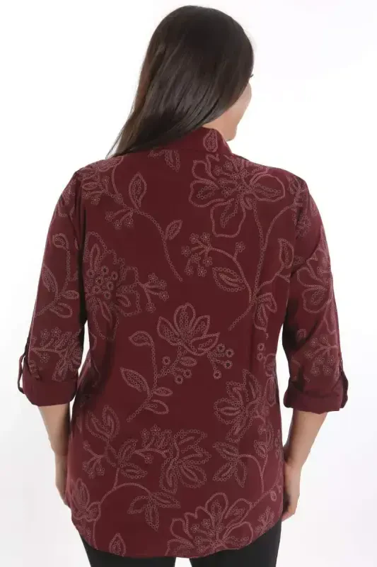 Trend42plus Plus Size Self-Patterned Burgundy Shirt - 6