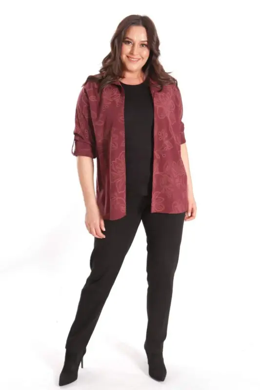 Trend42plus Plus Size Self-Patterned Burgundy Two Piece Set - 2