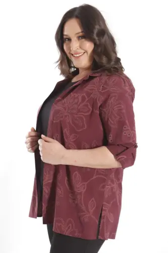 Trend42plus Plus Size Self-Patterned Burgundy Two Piece Set - 3