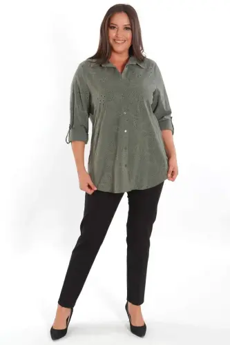 Trend42plus Plus Size Self-Patterned Green Shirt - 2