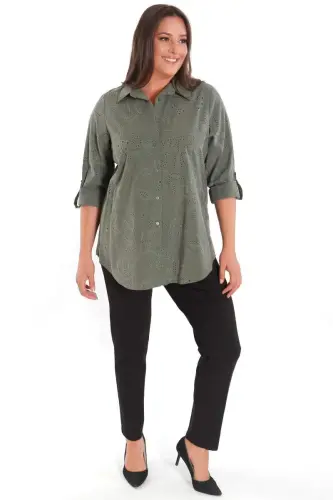 Trend42plus Plus Size Self-Patterned Green Shirt - 3