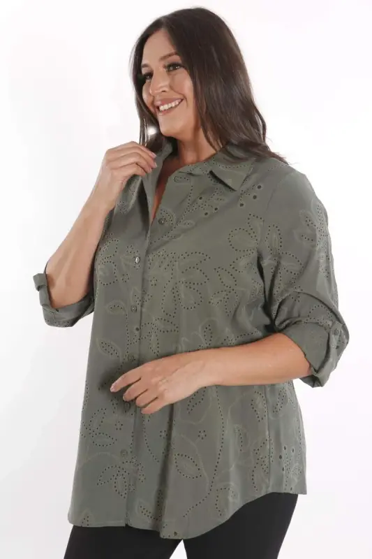 Trend42plus Plus Size Self-Patterned Green Shirt - 4