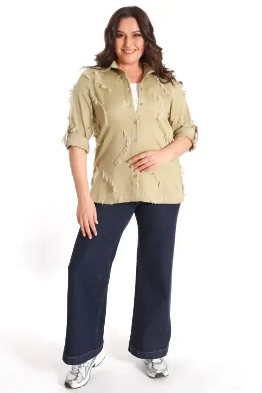 Trend42plus Plus Size Self-Patterned Green Shirt - 4