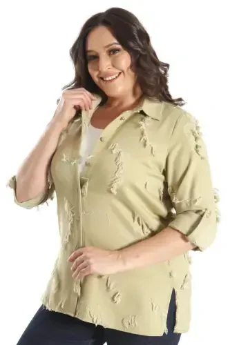 Trend42plus Plus Size Self-Patterned Green Shirt - 5