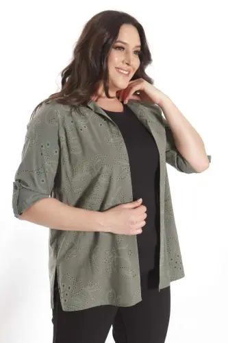 Trend42plus Plus Size Self-Patterned Khaki Two Piece Set - 3