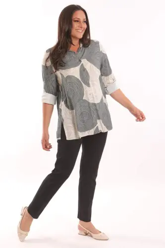 Trend42plus Plus Size Smoked Gray Round Patterned Viscose Shirt - 2