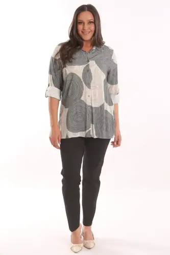 Trend42plus Plus Size Smoked Gray Round Patterned Viscose Shirt - 4