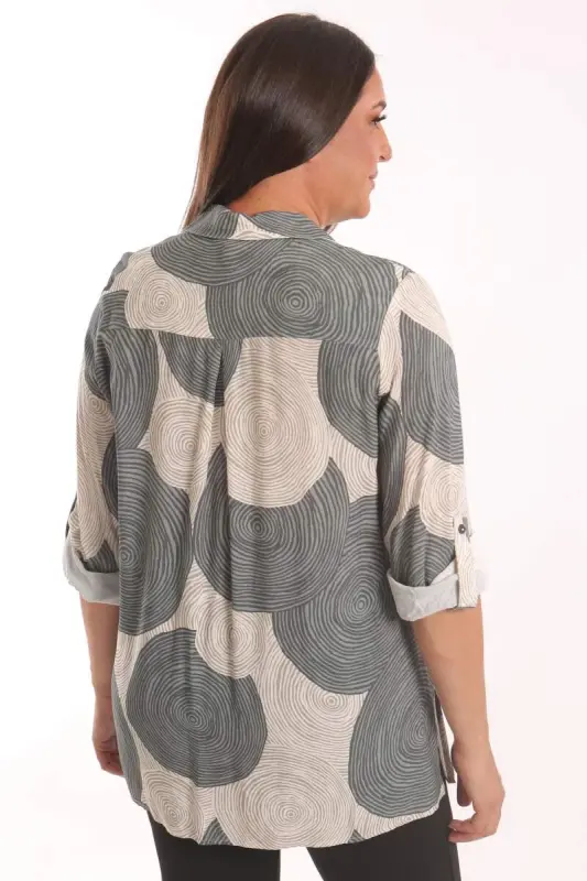 Trend42plus Plus Size Smoked Gray Round Patterned Viscose Shirt - 5