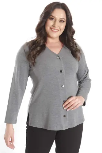 Trend42plus Plus Size Snap Button Anthracite Cardigan - 1