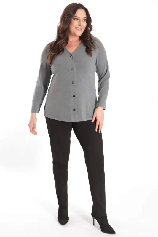 Trend42plus Plus Size Snap Button Anthracite Cardigan - 2