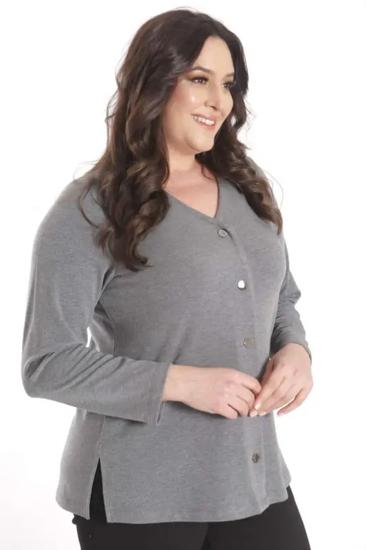 Trend42plus Plus Size Snap Button Anthracite Cardigan - 3
