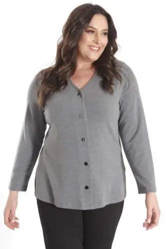 Trend42plus Plus Size Snap Button Anthracite Cardigan - 4
