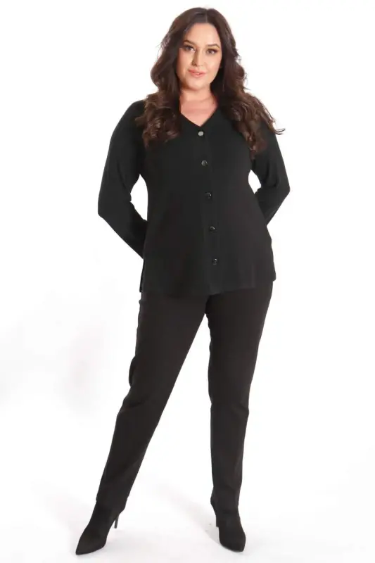 Trend42plus Plus Size Snap Button Black Cardigan - 2