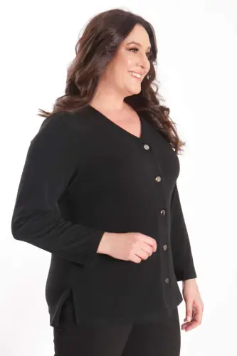 Trend42plus Plus Size Snap Button Black Cardigan - 4
