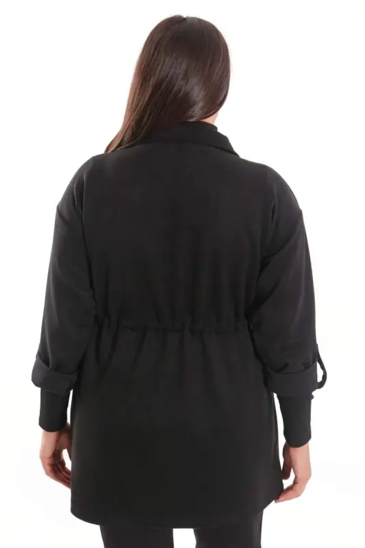Trend42plus Plus Size Snap Button Suede Black Trench Coat - 8