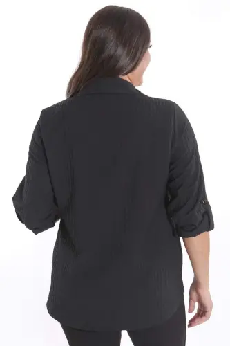 Trend42plus Plus Size Snap Button and Pocket Detailed Black Shirt - 6
