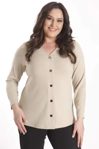 Trend42plus Plus Size Snap Buttoned Beige Cardigan - 1