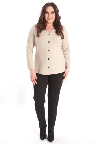 Trend42plus Plus Size Snap Buttoned Beige Cardigan - 2