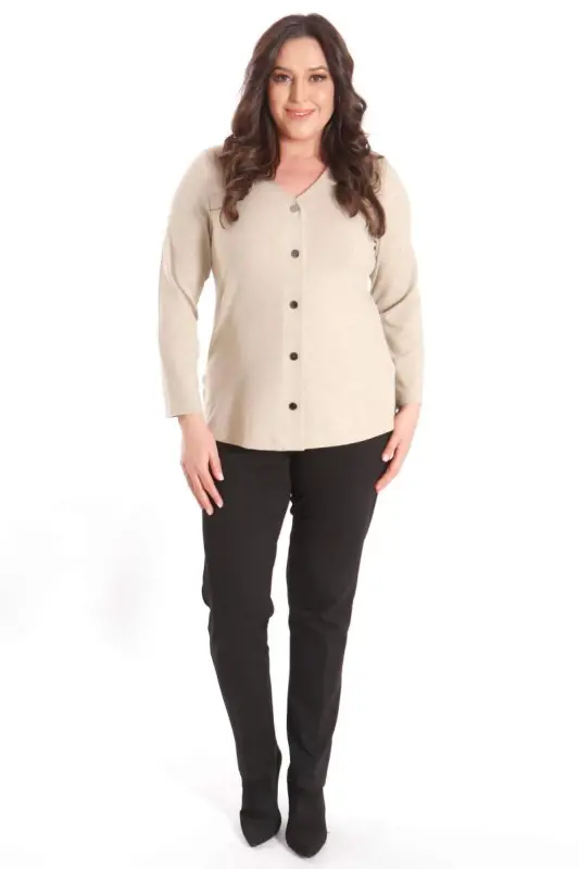 Trend42plus Plus Size Snap Buttoned Beige Cardigan - 2