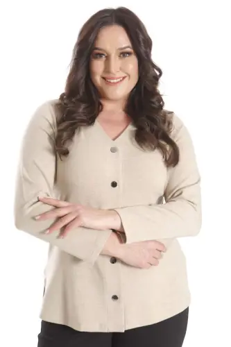 Trend42plus Plus Size Snap Buttoned Beige Cardigan - 3