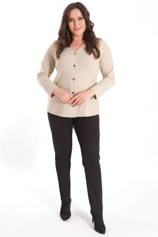 Trend42plus Plus Size Snap Buttoned Beige Cardigan - 4