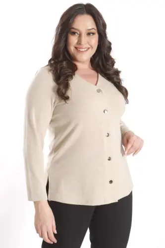 Trend42plus Plus Size Snap Buttoned Beige Cardigan - 5