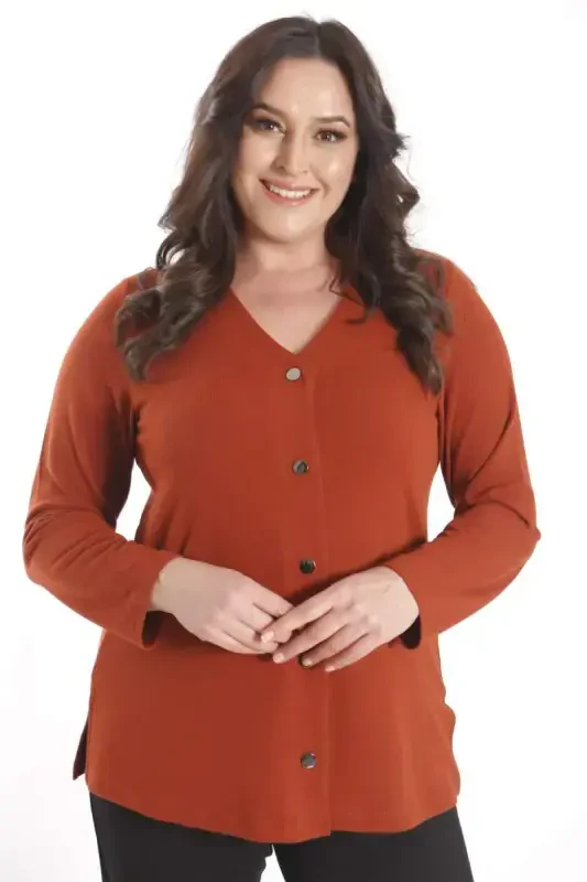 Trend42plus Plus Size Snap Buttoned Brick Cardigan - 1