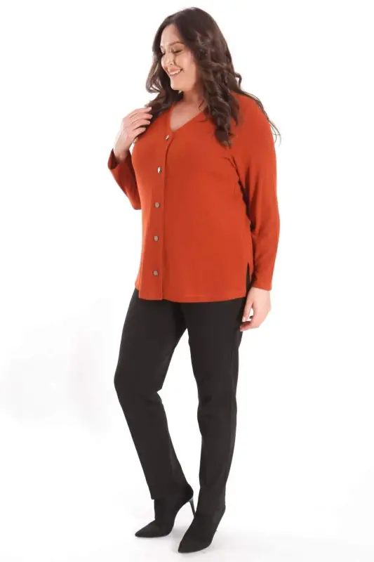Trend42plus Plus Size Snap Buttoned Brick Cardigan - 4