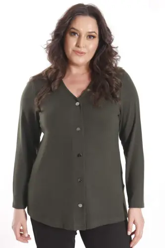 Trend42plus Plus Size Snap Buttoned Khaki Cardigan - 1