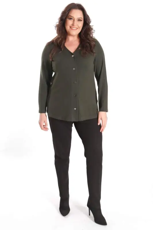 Trend42plus Plus Size Snap Buttoned Khaki Cardigan - 2