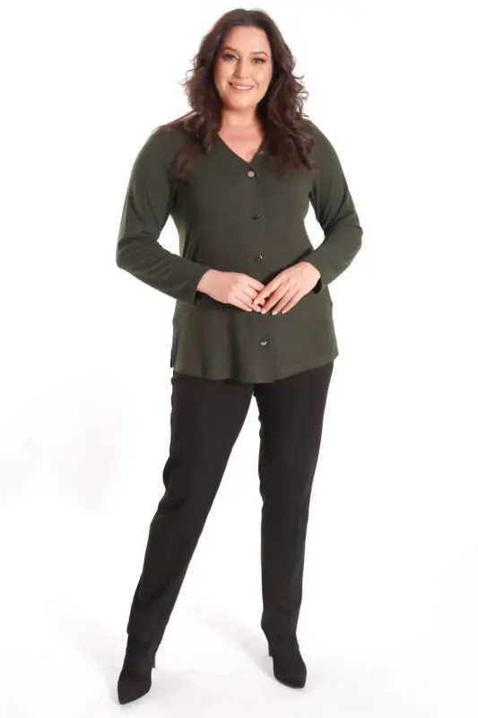 Trend42plus Plus Size Snap Buttoned Khaki Cardigan - 4