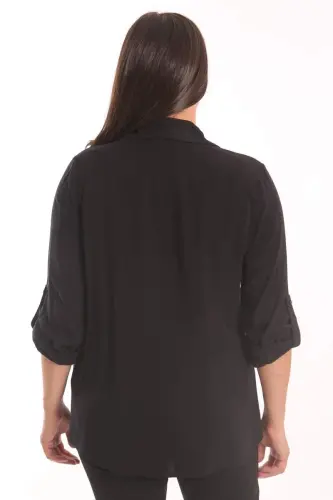Trend42plus Plus Size Stone Print Detailed Woven Black Shirt - 5