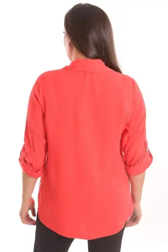 Trend42plus Plus Size Stone Print Detailed Woven Coral Shirt - 5