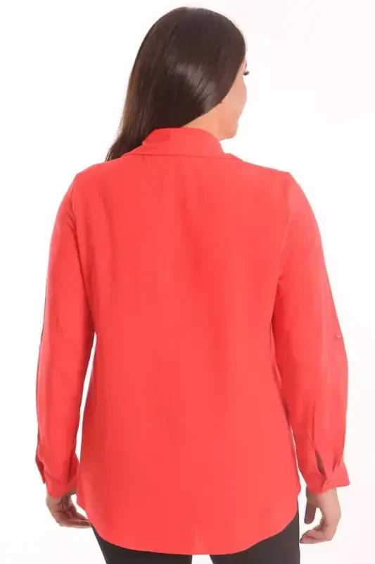 Trend42plus Plus Size Stone Print Detailed Woven Coral Shirt - 6