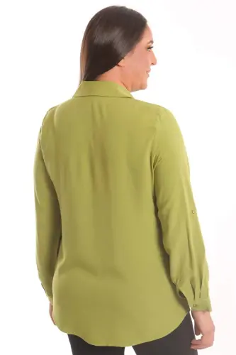 Trend42plus Plus Size Stone Print Detailed Woven Pistachio Green Shirt - 5