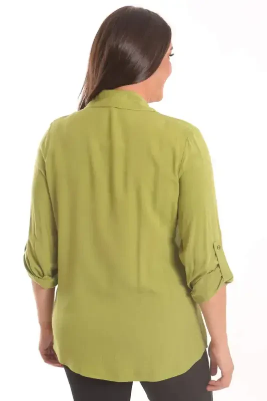 Trend42plus Plus Size Stone Print Detailed Woven Pistachio Green Shirt - 5