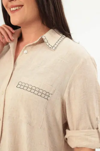 Trend42plus Plus Size Stone Printed Beige Shirt - 5