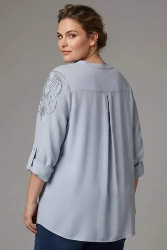 Trend42plus Plus Size Stone Printed C-Neck Blue Shirt - 5