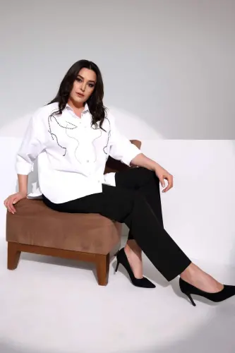 Trend42plus Plus Size Stone Printed White Shirt - 6