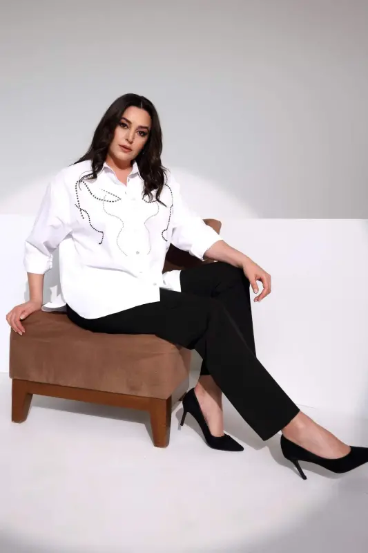 Trend42plus Plus Size Stone Printed White Shirt - 6