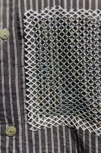 Trend42plus Plus Size Striped Pocket Mesh and Stone Detailed Brown Shirt - 3