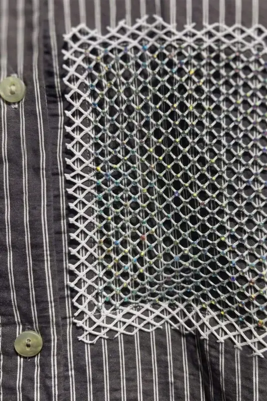 Trend42plus Plus Size Striped Pocket Mesh and Stone Detailed Brown Shirt - 3